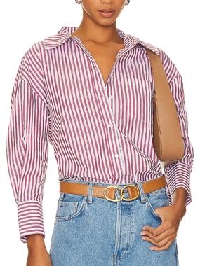 Anine Bing Mika Red and White Striped Button Down Small